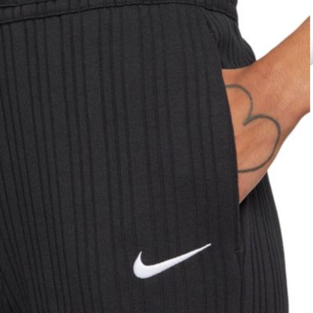 Nike Women's Sportswear Black Thick Jersey Ribbed Wide Leg Pants Size XS - Picture 2 of 10
